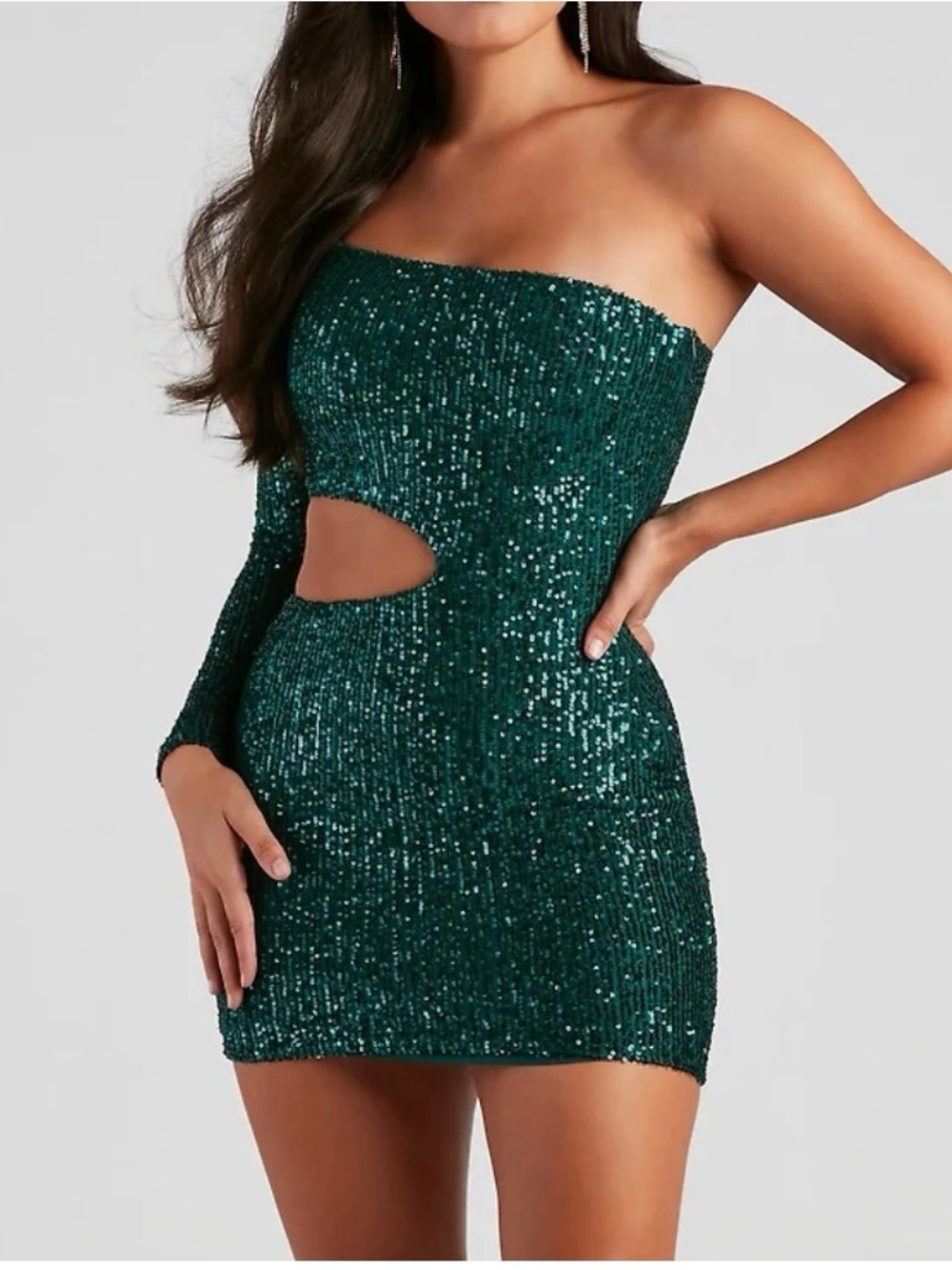 Windsor green sequin one shoulder mini dress, small